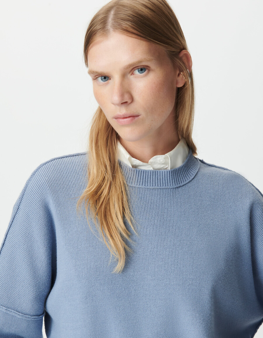 maglione oversize corto in maglia blu da donna