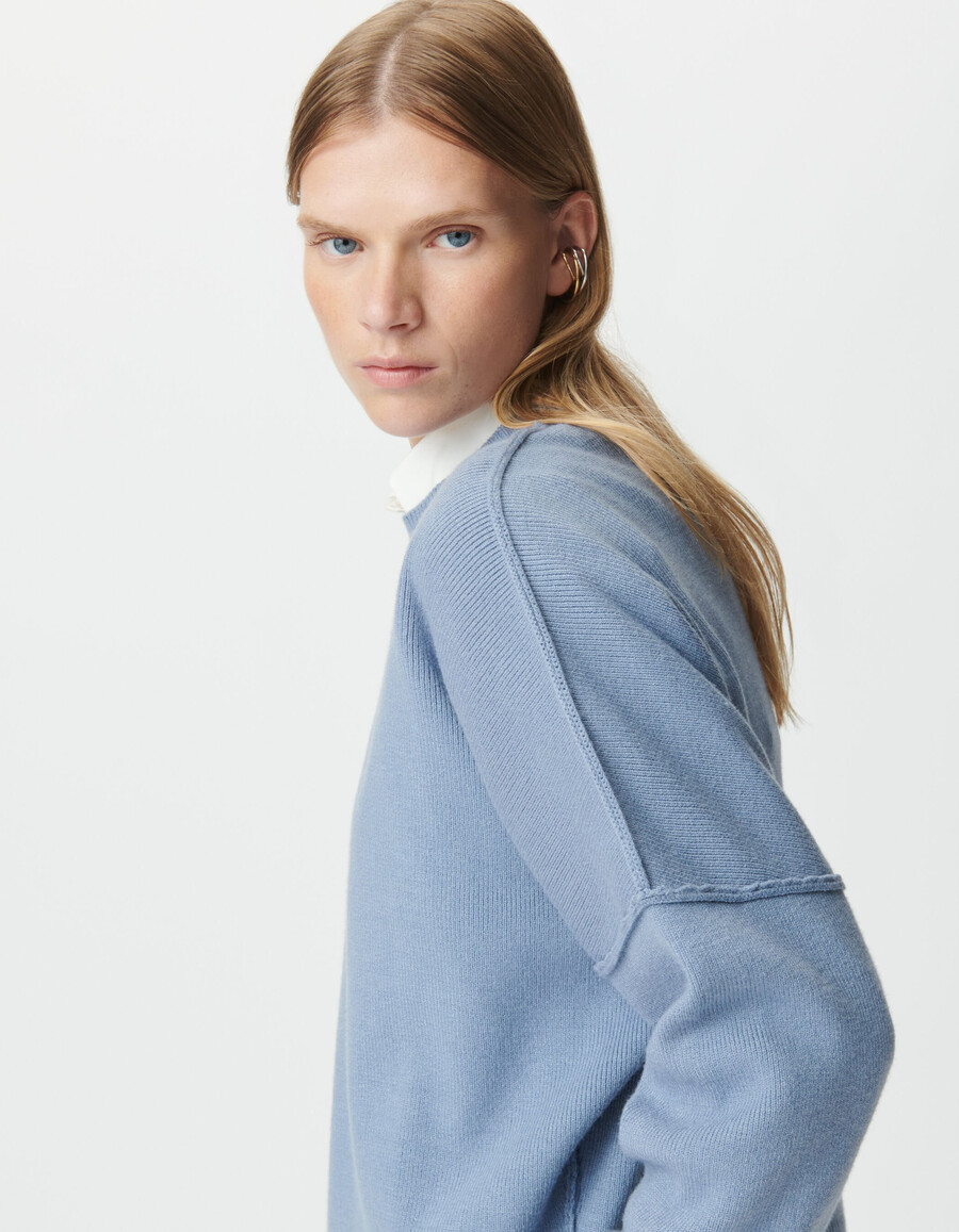 maglione oversize corto in maglia blu da donna