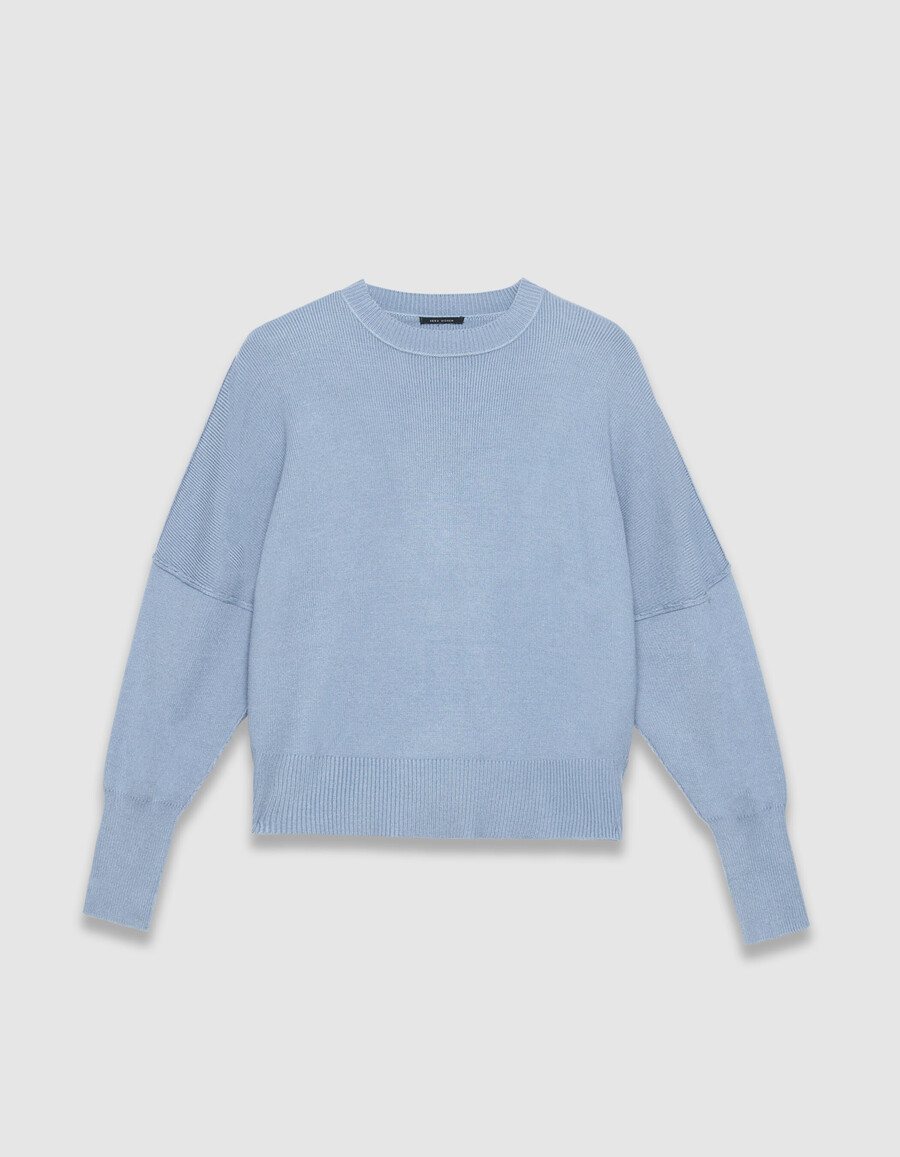 maglione oversize corto in maglia blu da donna
