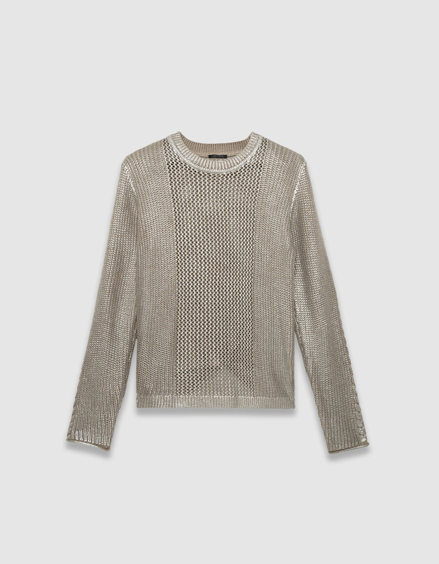 maglione decorativo in maglia argentata beige da donna