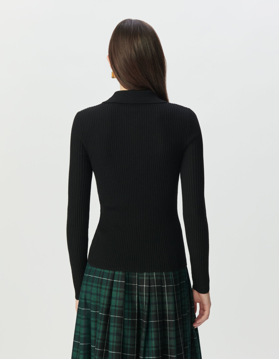 maglione da donna in pura lana nera collo alto con cerniera
