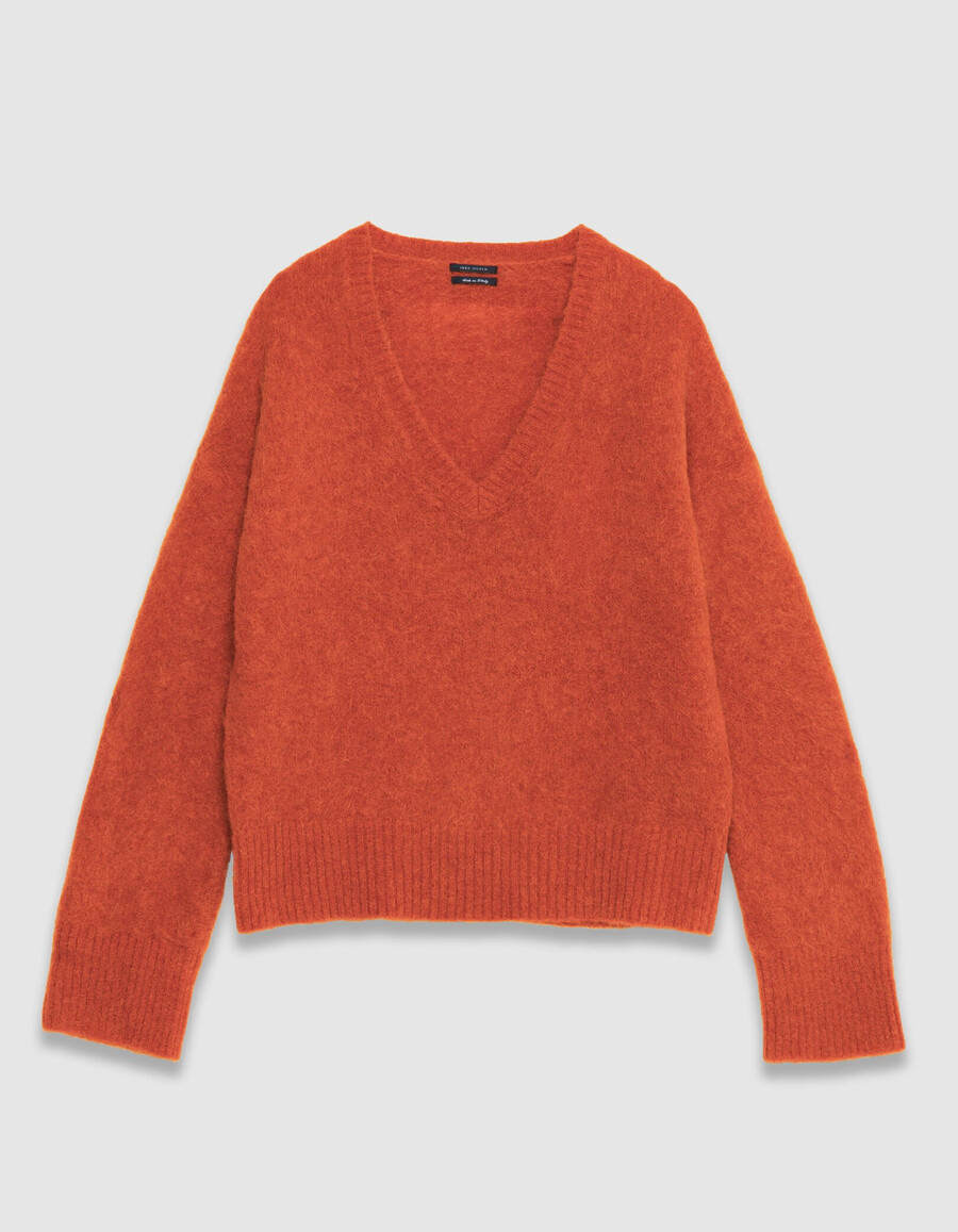 maglione oversize arancione con scollo a v da donna