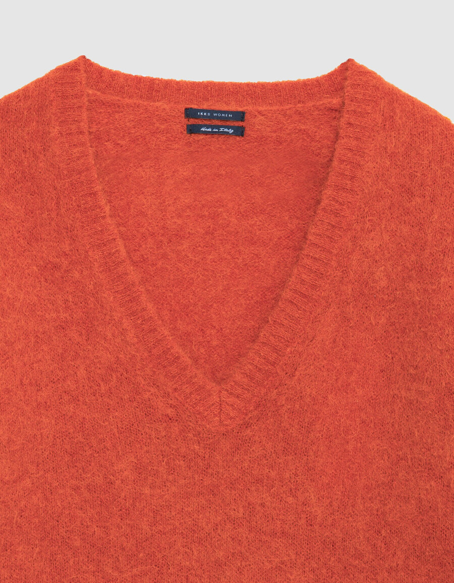 maglione oversize arancione con scollo a v da donna