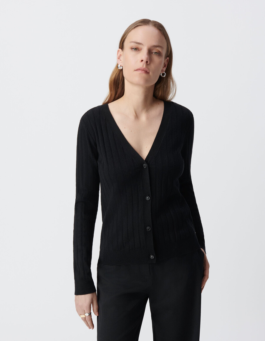 cardigan nero lavorato a maglia con bottoni da donna
