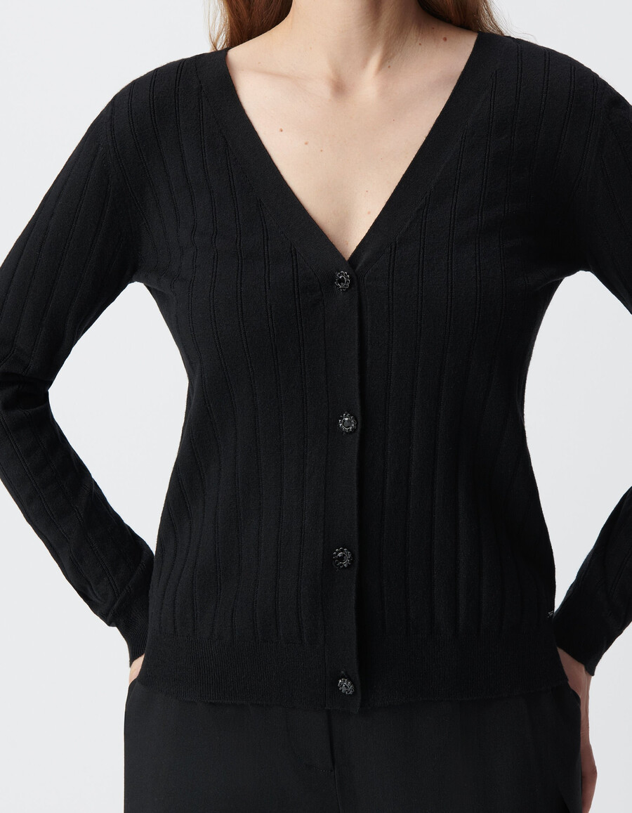 cardigan nero lavorato a maglia con bottoni da donna