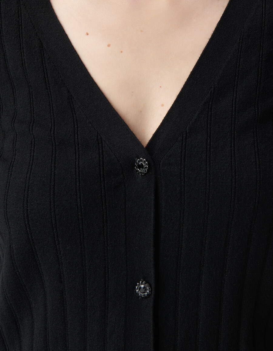 cardigan nero lavorato a maglia con bottoni da donna