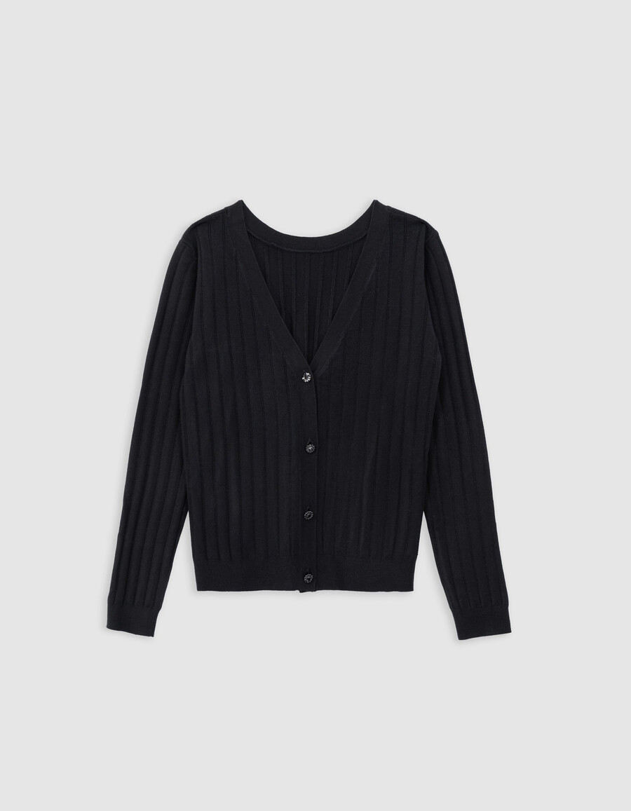 cardigan nero lavorato a maglia con bottoni da donna