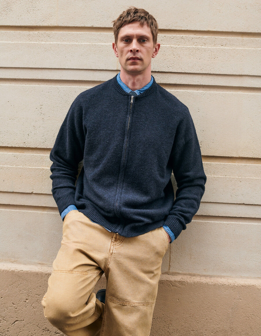 cardigan con cerniera in maglia blu navy da uomo