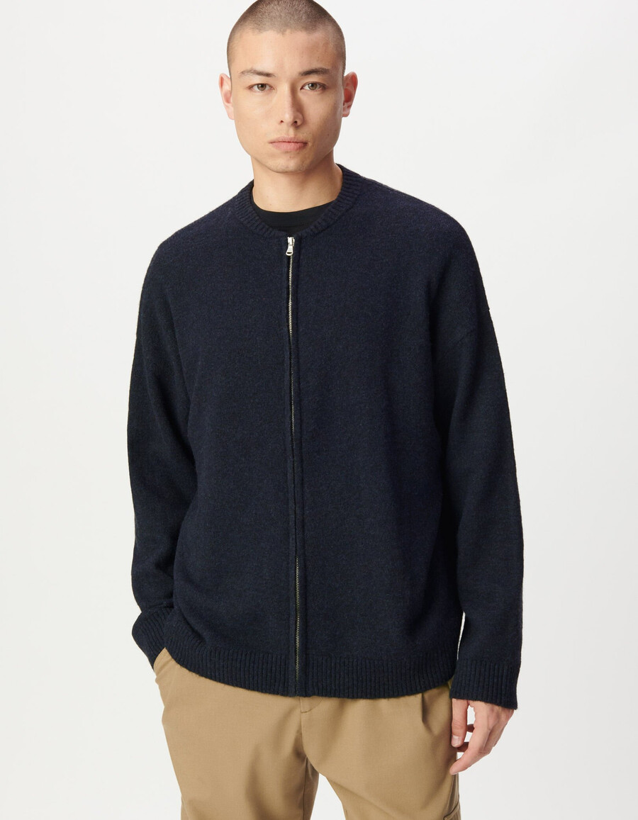 cardigan con cerniera in maglia blu navy da uomo