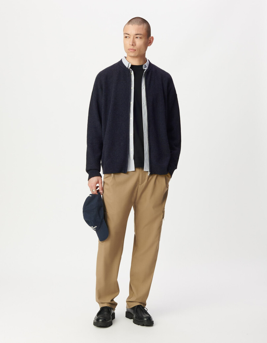 cardigan con cerniera in maglia blu navy da uomo