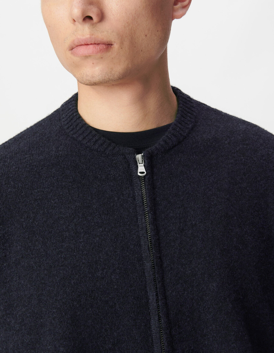 cardigan con cerniera in maglia blu navy da uomo
