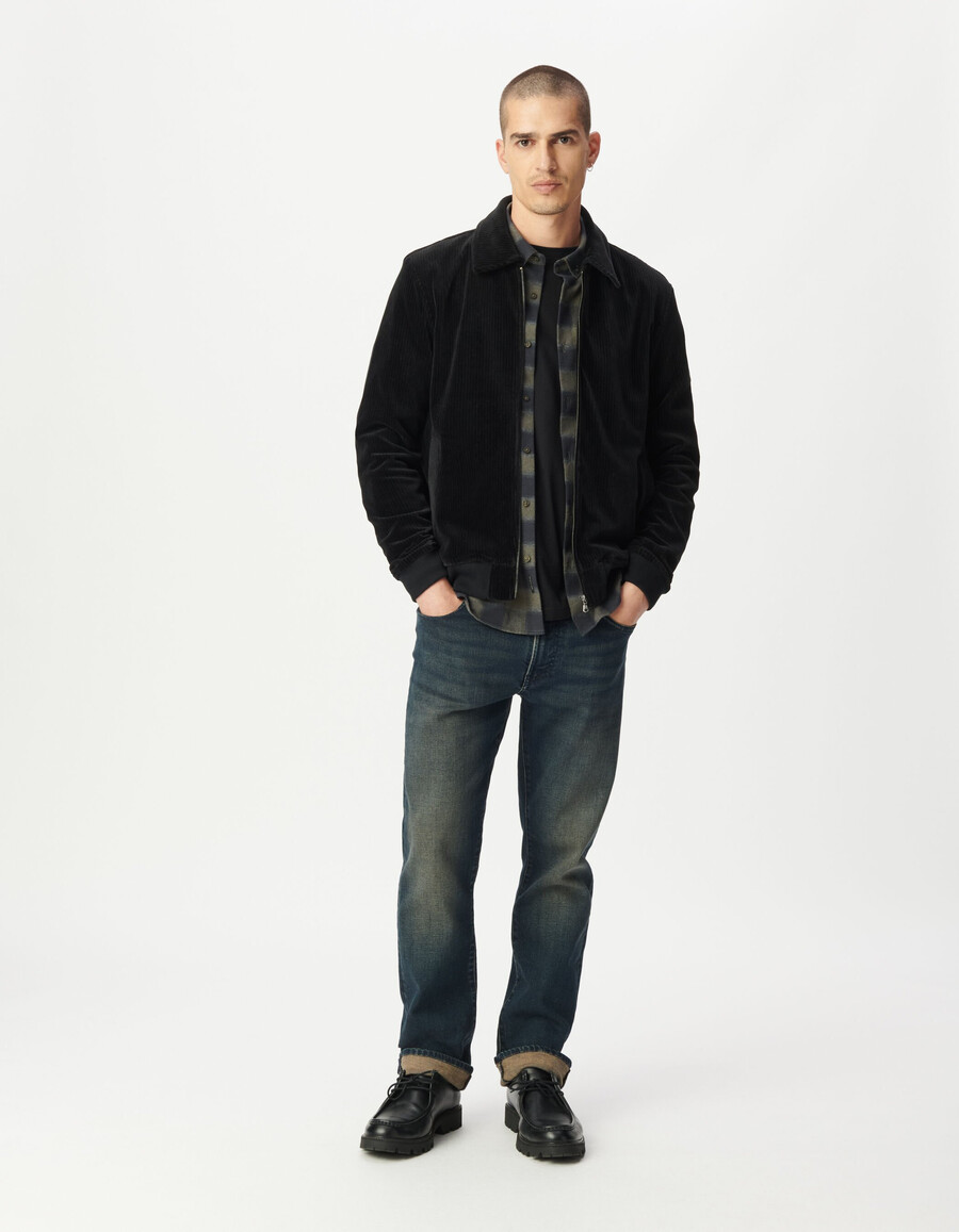 cardigan da uomo in velluto a coste nero con cerniera