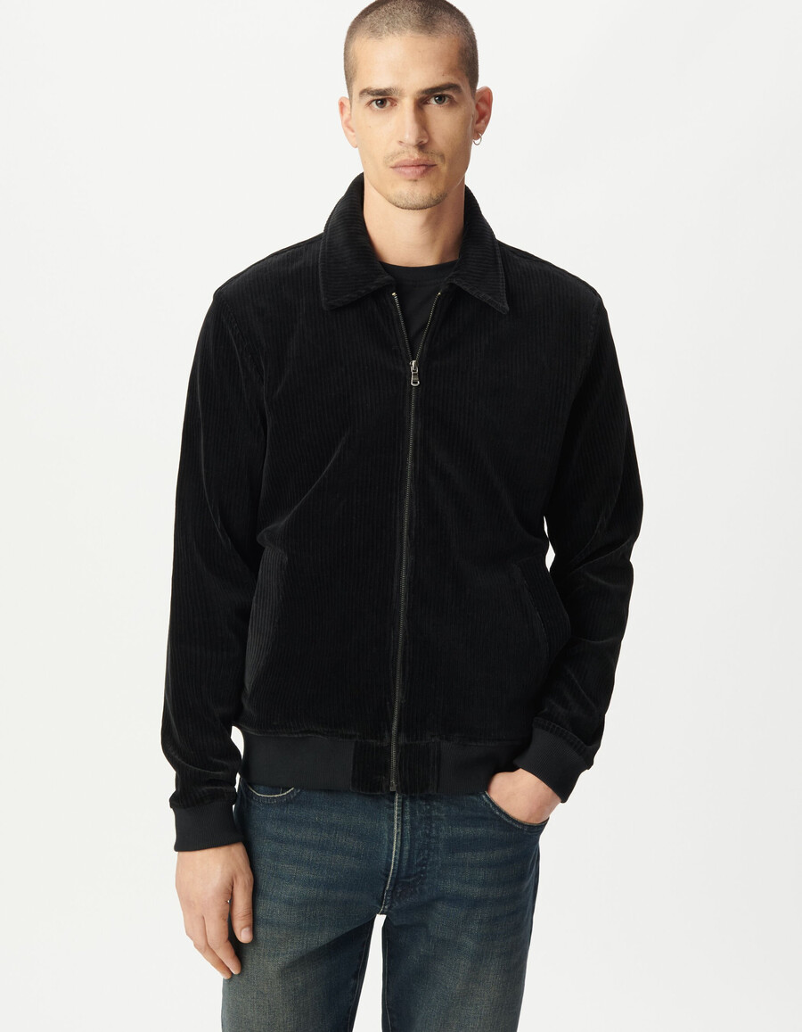 cardigan da uomo in velluto a coste nero con cerniera