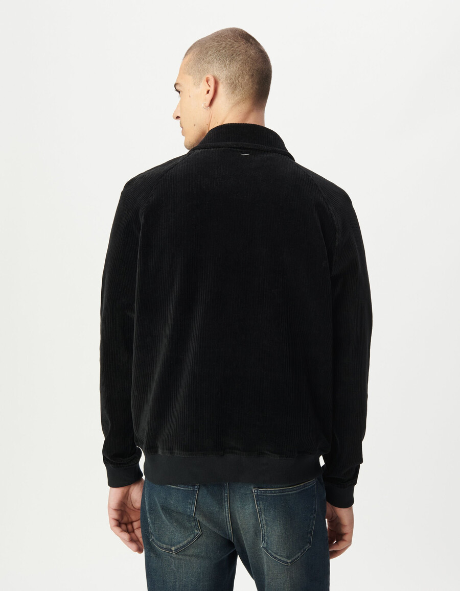 cardigan da uomo in velluto a coste nero con cerniera