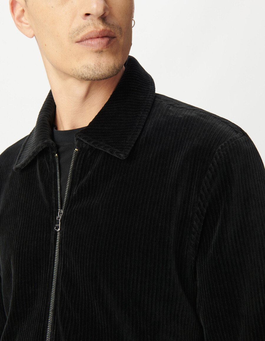 cardigan da uomo in velluto a coste nero con cerniera