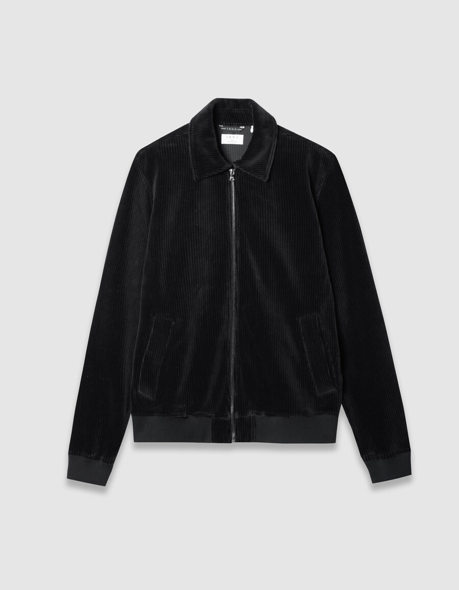 cardigan da uomo in velluto a coste nero con cerniera