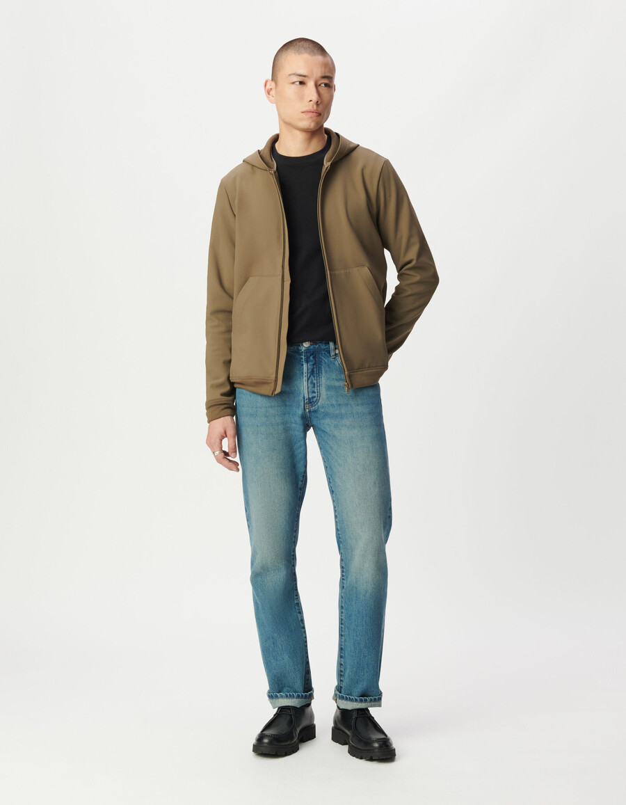 cardigan con cappuccio impermeabile e traspirante beige da uomo