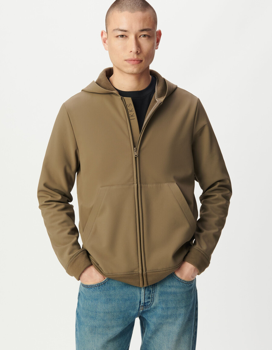 cardigan con cappuccio impermeabile e traspirante beige da uomo