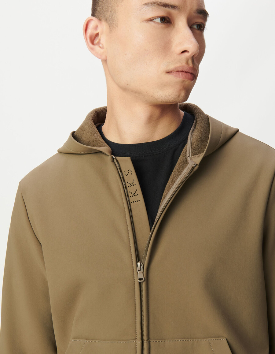 cardigan con cappuccio impermeabile e traspirante beige da uomo