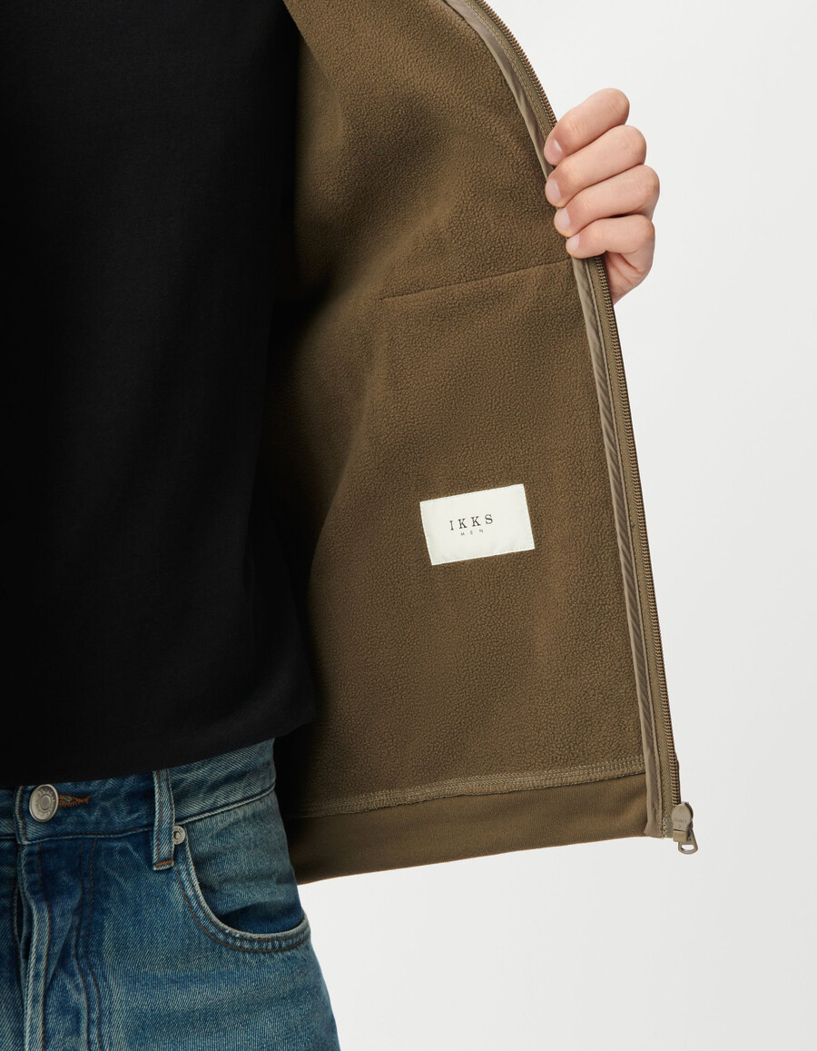 cardigan con cappuccio impermeabile e traspirante beige da uomo