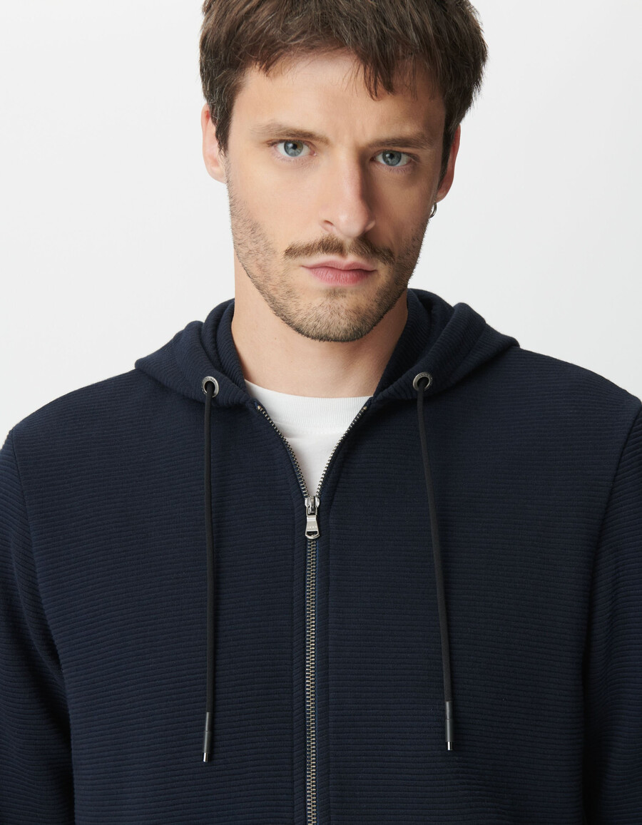 cardigan con cappuccio in maglia di cotone ottomano blu navy da uomo