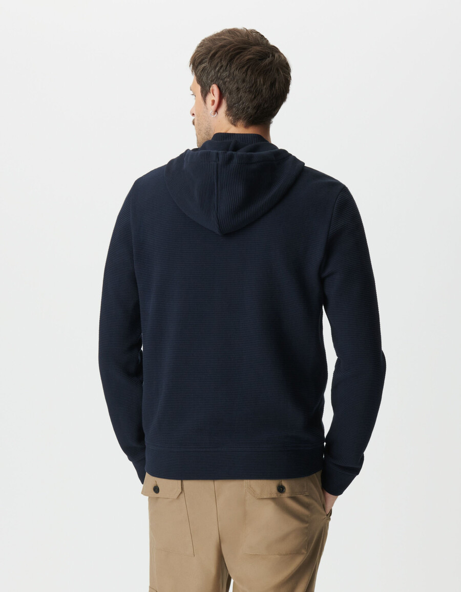 cardigan con cappuccio in maglia di cotone ottomano blu navy da uomo