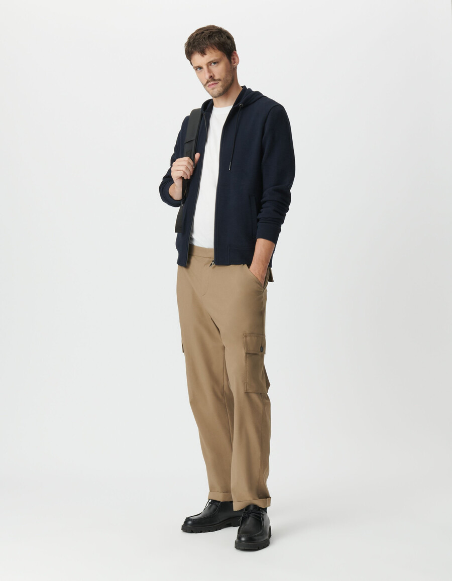 cardigan con cappuccio in maglia di cotone ottomano blu navy da uomo