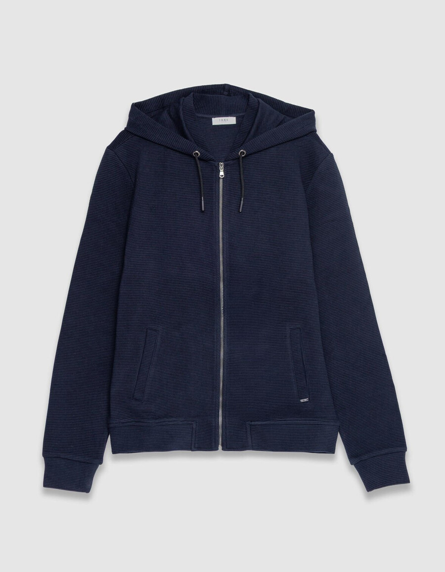 cardigan con cappuccio in maglia di cotone ottomano blu navy da uomo