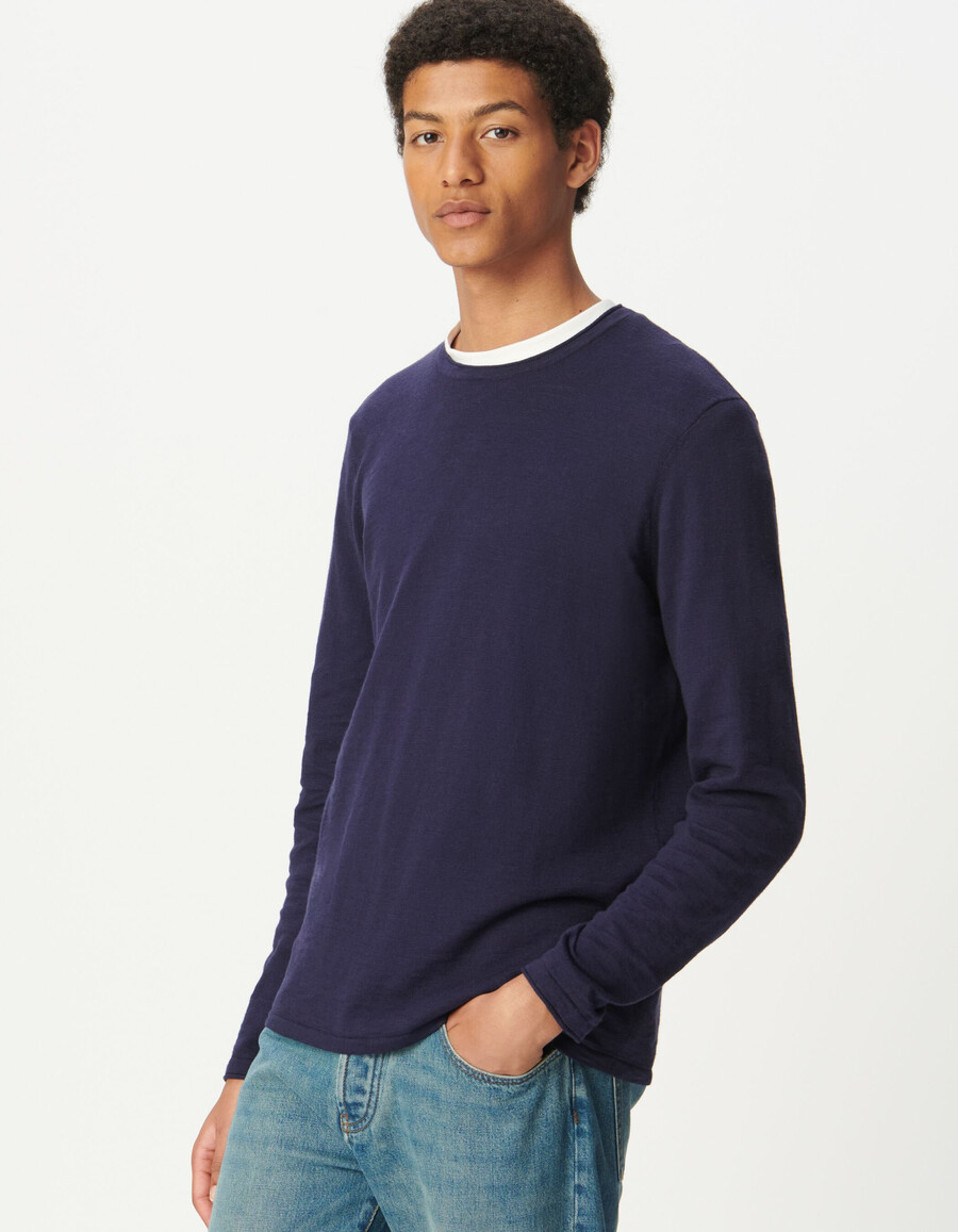 maglione da uomo in maglia fine in cotone biologico blu navy