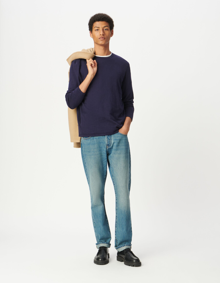 maglione da uomo in maglia fine in cotone biologico blu navy