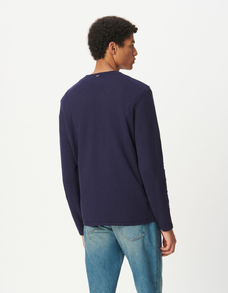 maglione da uomo in maglia fine in cotone biologico blu navy