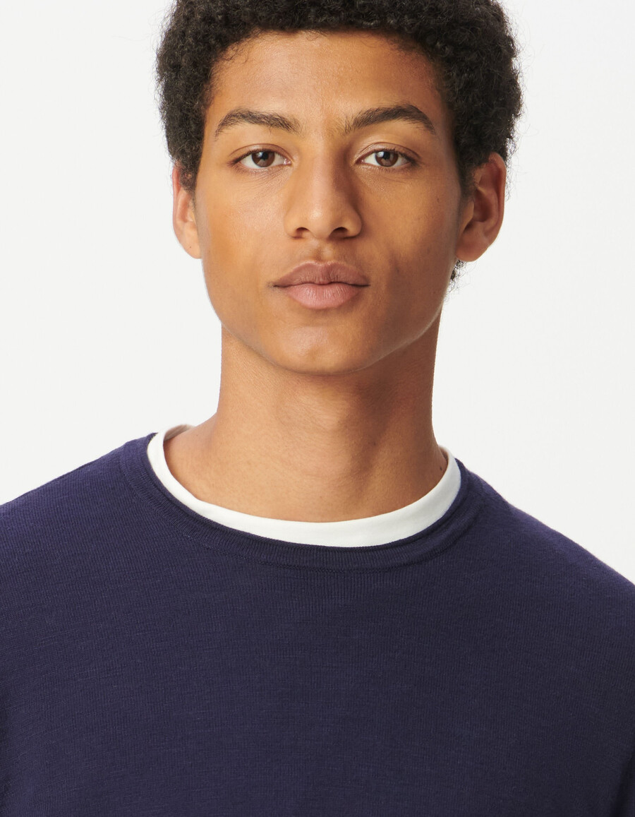 maglione da uomo in maglia fine in cotone biologico blu navy