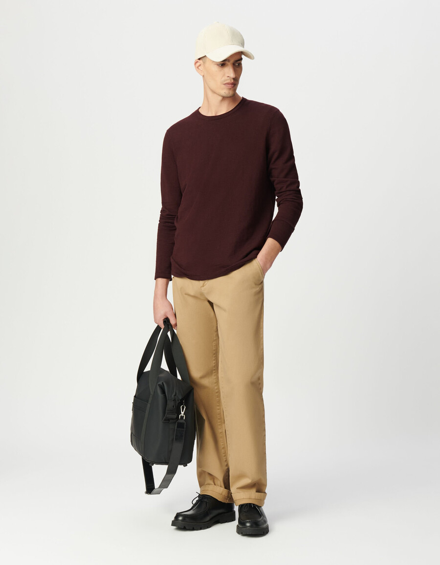 maglione da uomo in maglia fine di cotone biologico color prugna