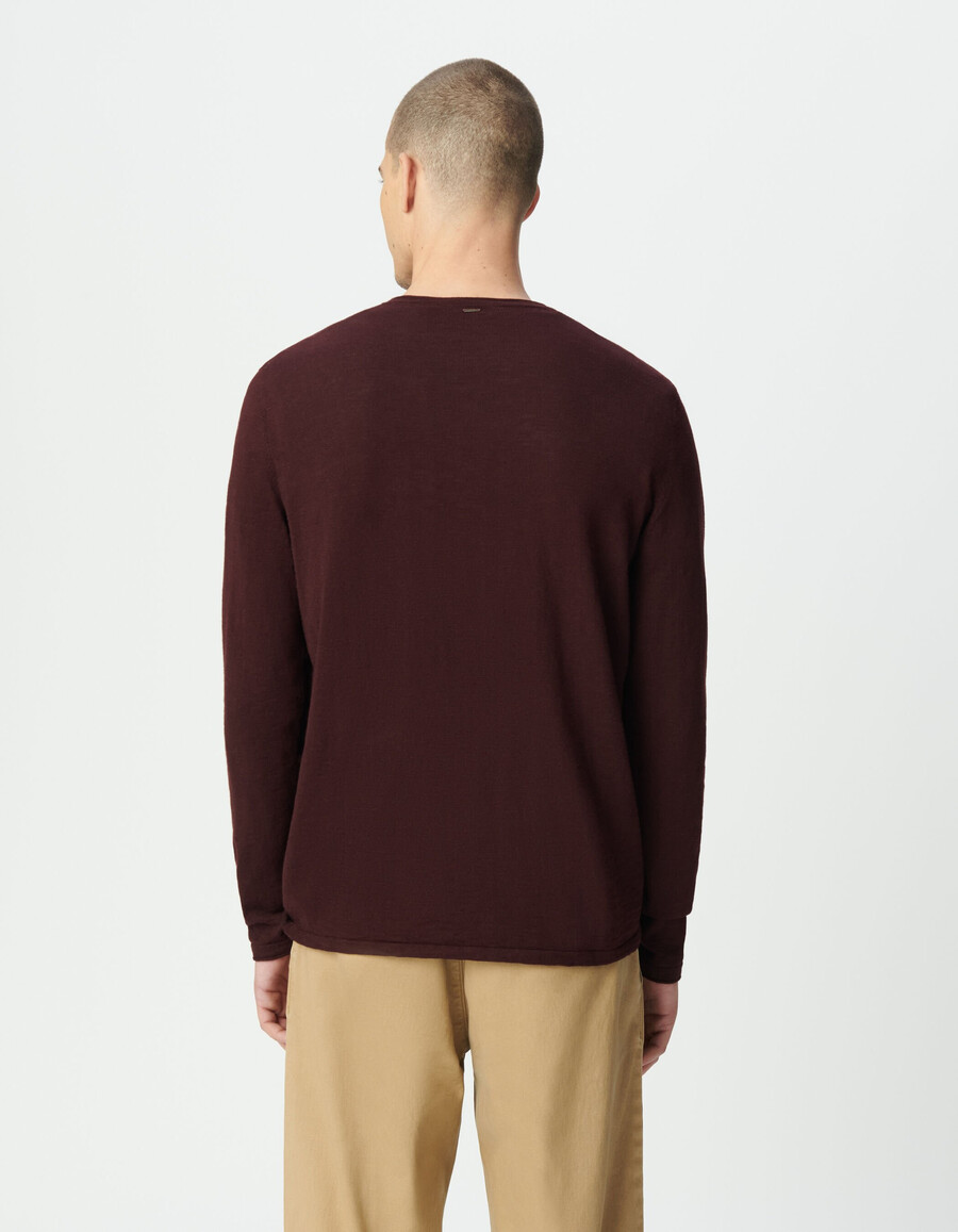 maglione da uomo in maglia fine di cotone biologico color prugna