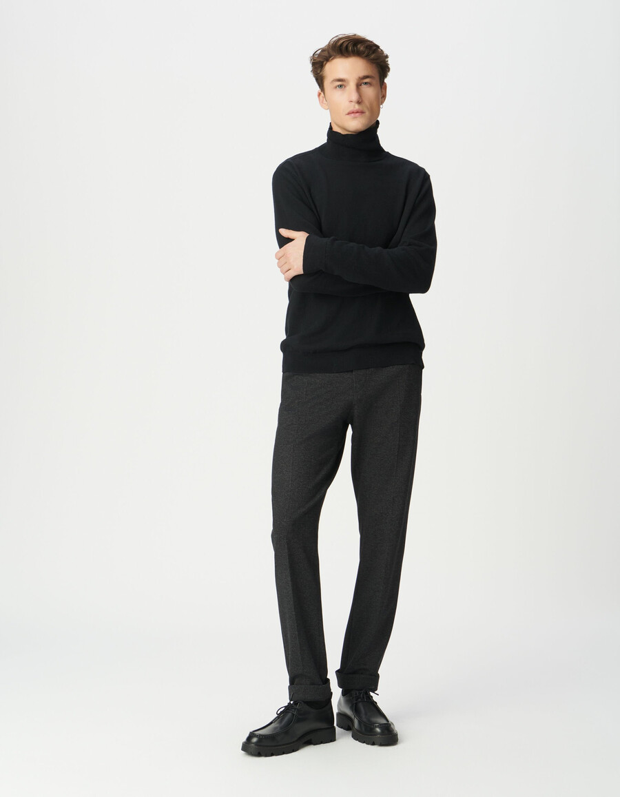 maglione a collo alto in maglia di cotone e cashmere nero da uomo