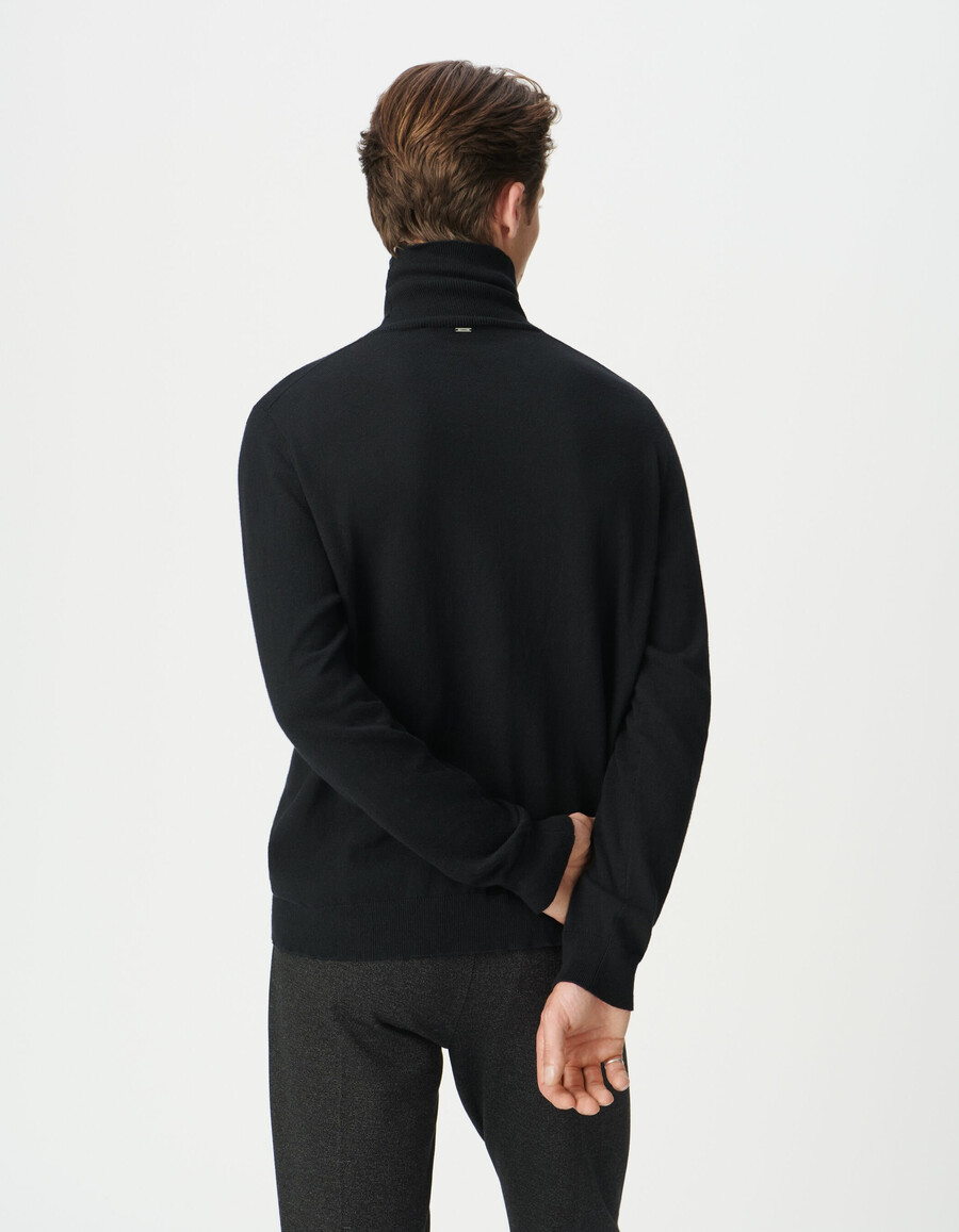 maglione a collo alto in maglia di cotone e cashmere nero da uomo