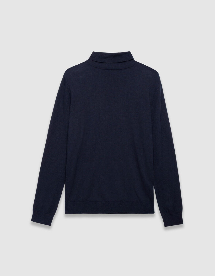 maglione a collo alto in maglia di cotone e cashmere blu navy da uomo