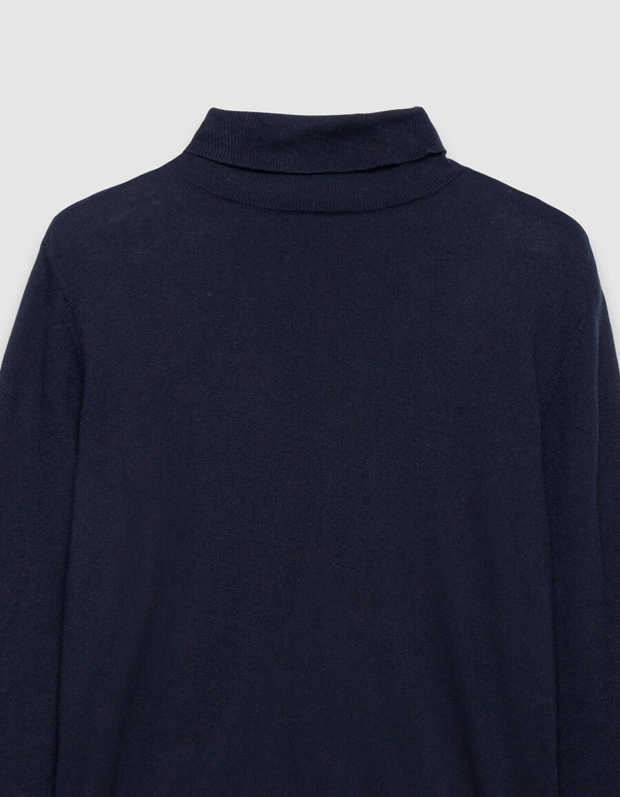 maglione a collo alto in maglia di cotone e cashmere blu navy da uomo