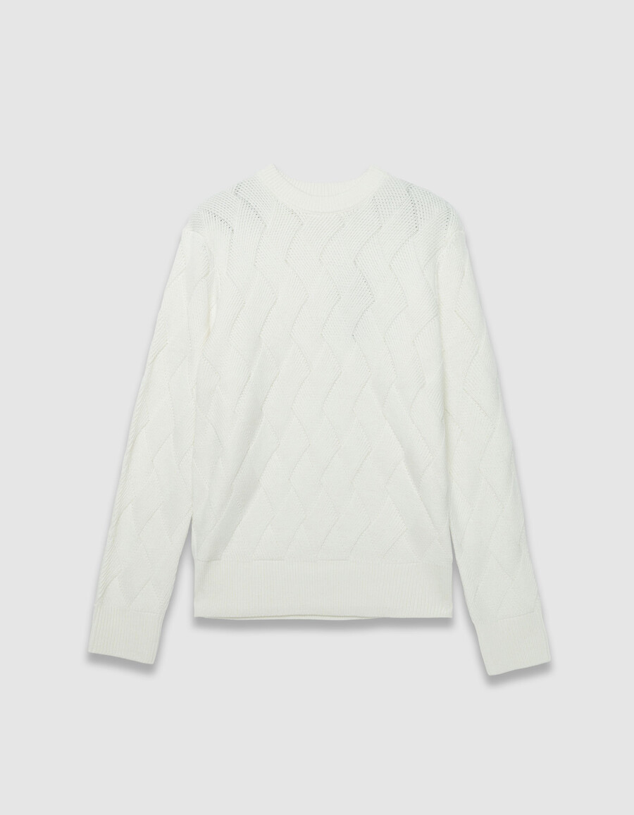 maglione da uomo in maglia di misto lana bianca con effetto intrecciato