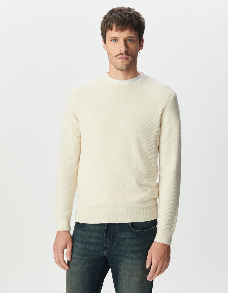 maglione girocollo in maglia testurizzata color écru da uomo