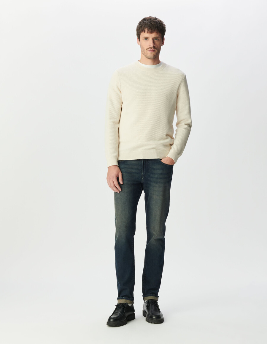 maglione girocollo in maglia testurizzata color écru da uomo