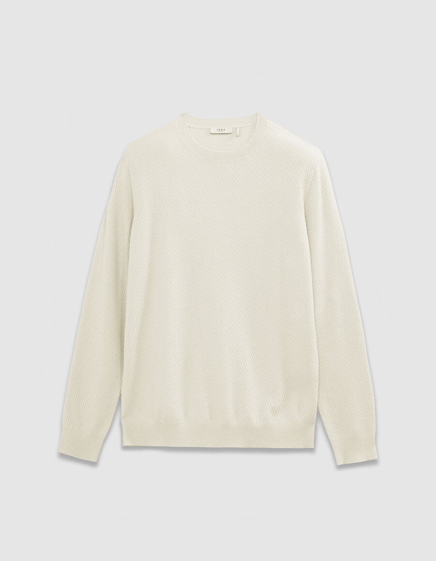 maglione girocollo in maglia testurizzata color écru da uomo