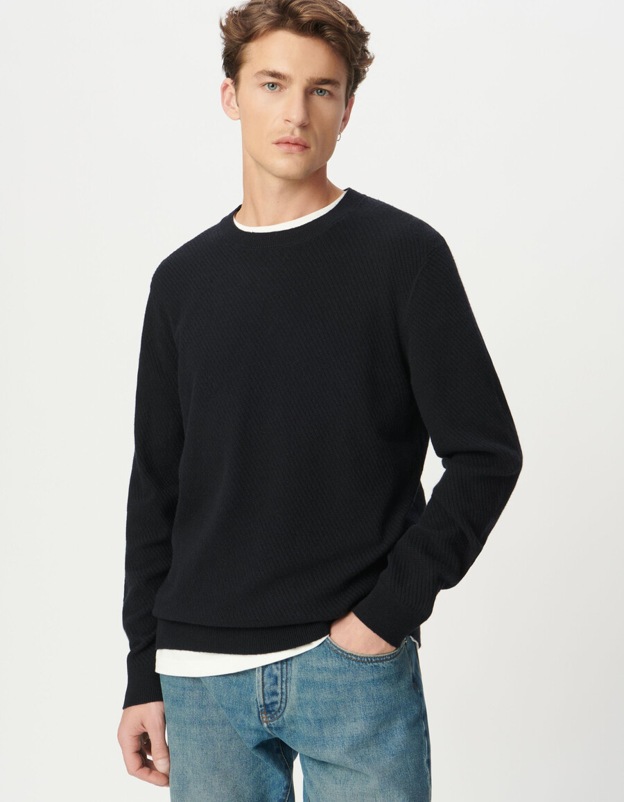 maglione girocollo in maglia testurizzata blu navy da uomo