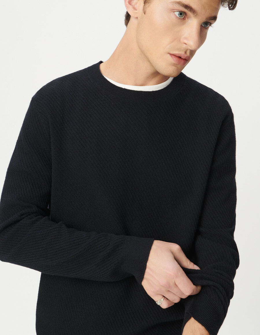 maglione girocollo in maglia testurizzata blu navy da uomo