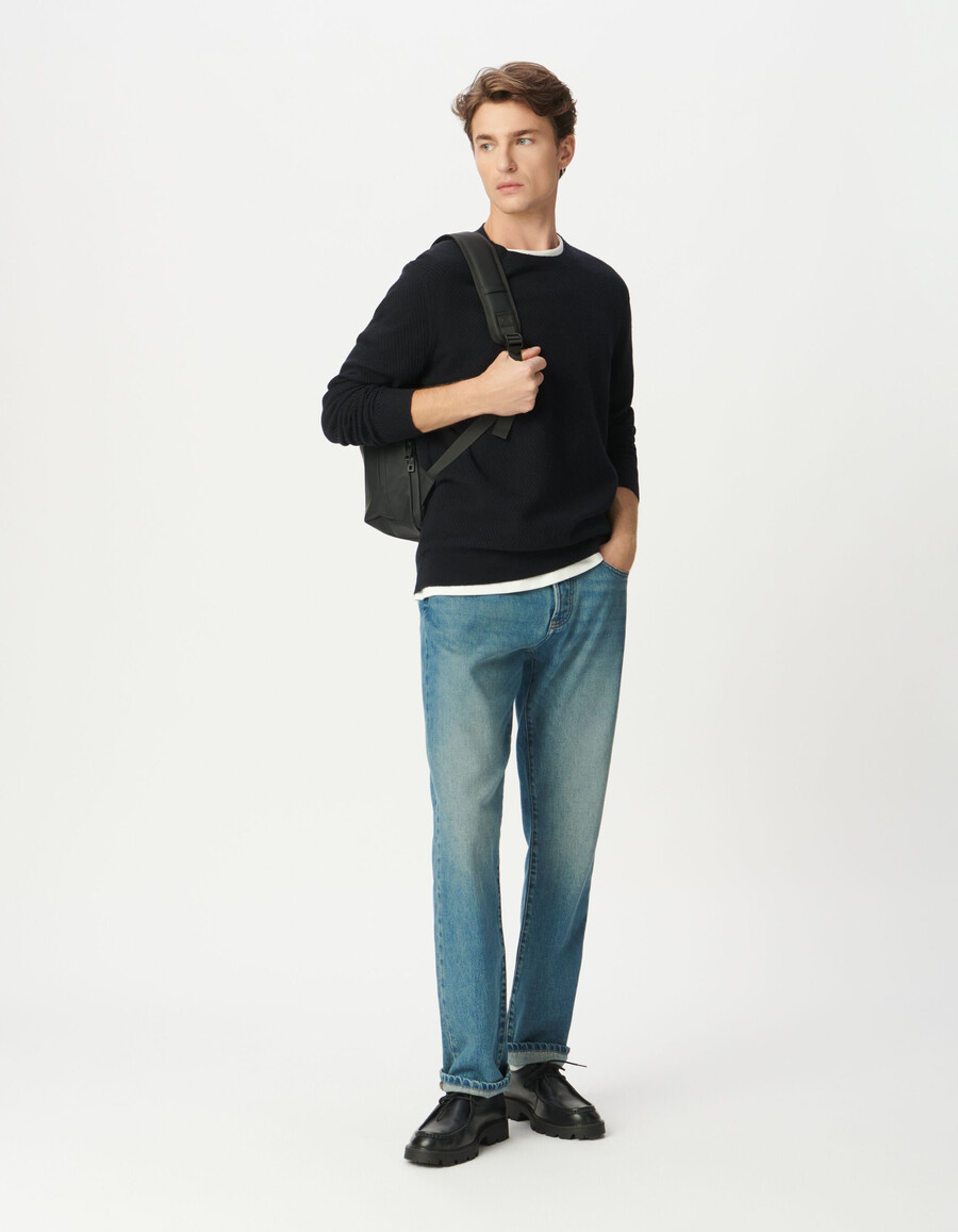 maglione girocollo in maglia testurizzata blu navy da uomo