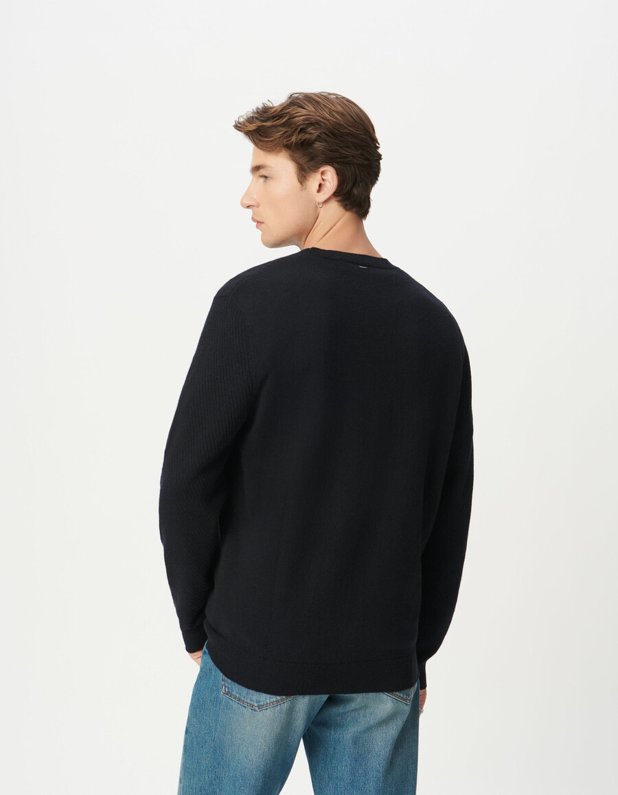 maglione girocollo in maglia testurizzata blu navy da uomo