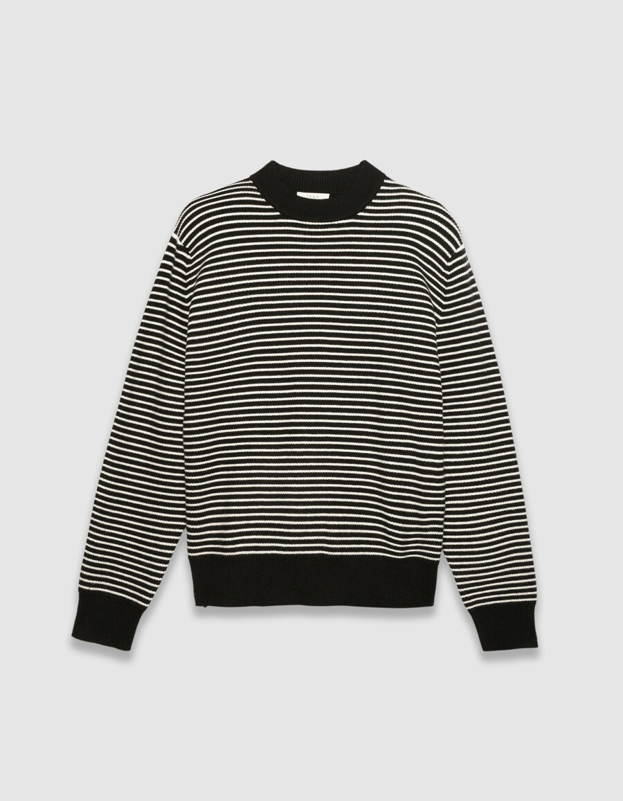 maglione da marinaio nero da uomo con strisce bianche