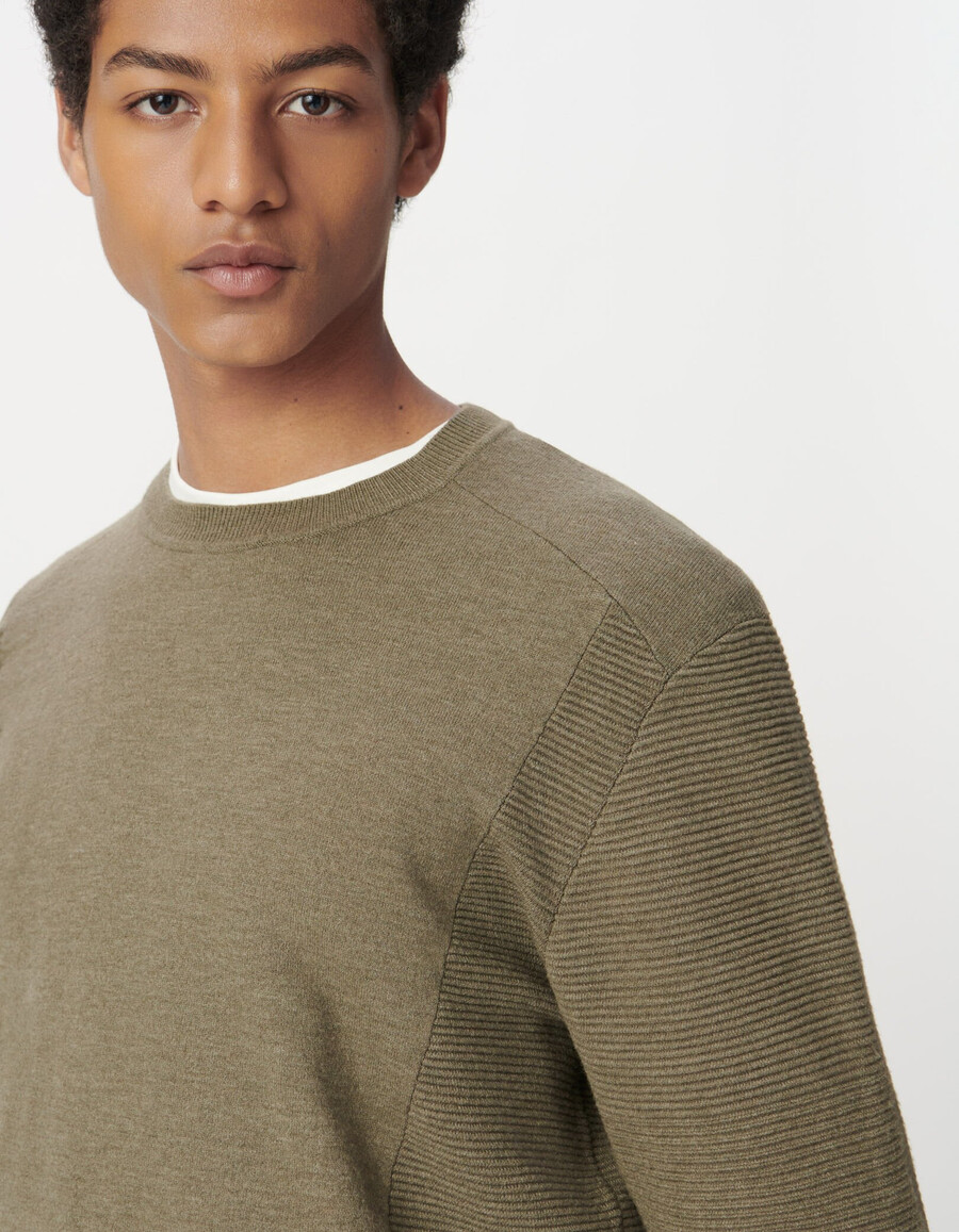 maglione da uomo in maglia seawool beige lati e maniche testurizzati