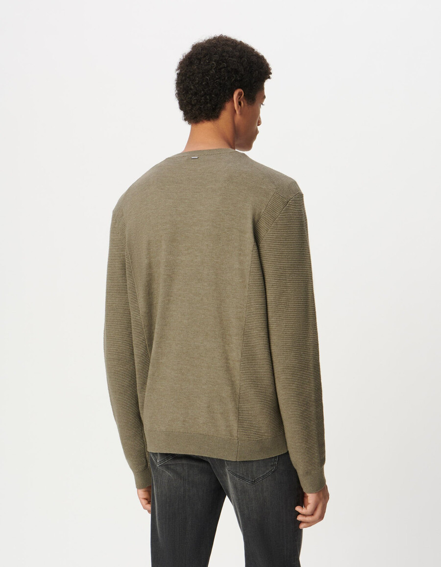 maglione da uomo in maglia seawool beige lati e maniche testurizzati