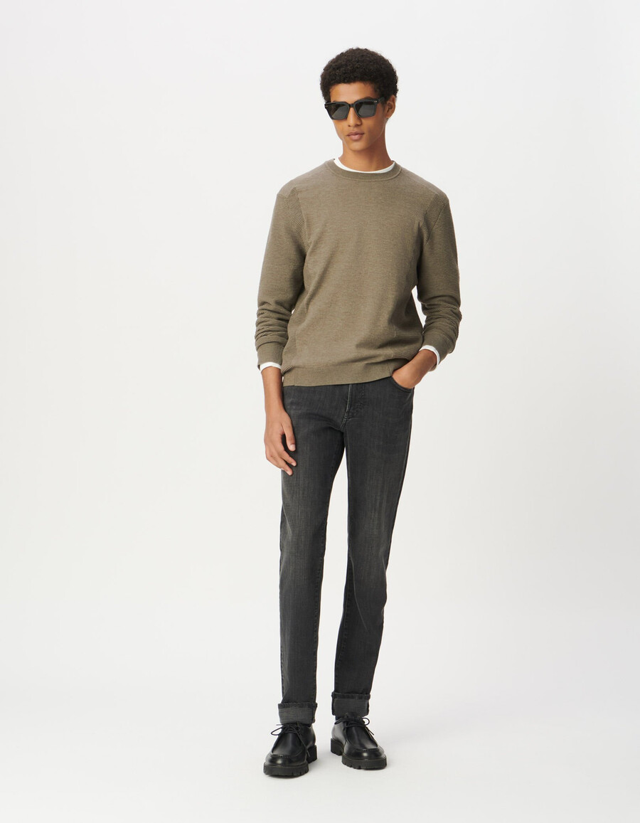 maglione da uomo in maglia seawool beige lati e maniche testurizzati